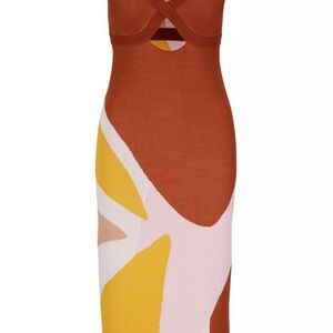 Sachin + Babi Rust and Yellow Abstract Midi Dress